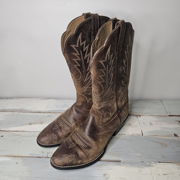 Ariat | Heritage R Toe Westerm Cowgirl Boots In Distressed Brown Size 10 B - Picture 4 of 11